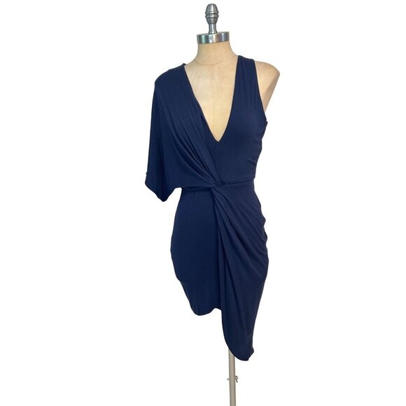 Runaway One-Shoulder Draped Navy Dress US size 8 - Picture 1 of 5
